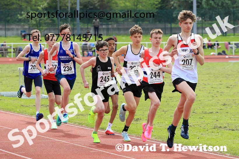 Boys Under-15s 3000 metres, 2023 North Eastern Track and Field Champs., Middlesbrough Sports Village, Middlesbrough. Photo: David T. Hewitson/Sports for All Pics